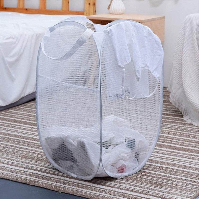 Buenod Pop up Laundry Hamper, Portable Foldable Mesh Clothes Hamper for Kids Room, College Dorm or Travel, Collapsible Laundry Basket for Storage, White - Image 3